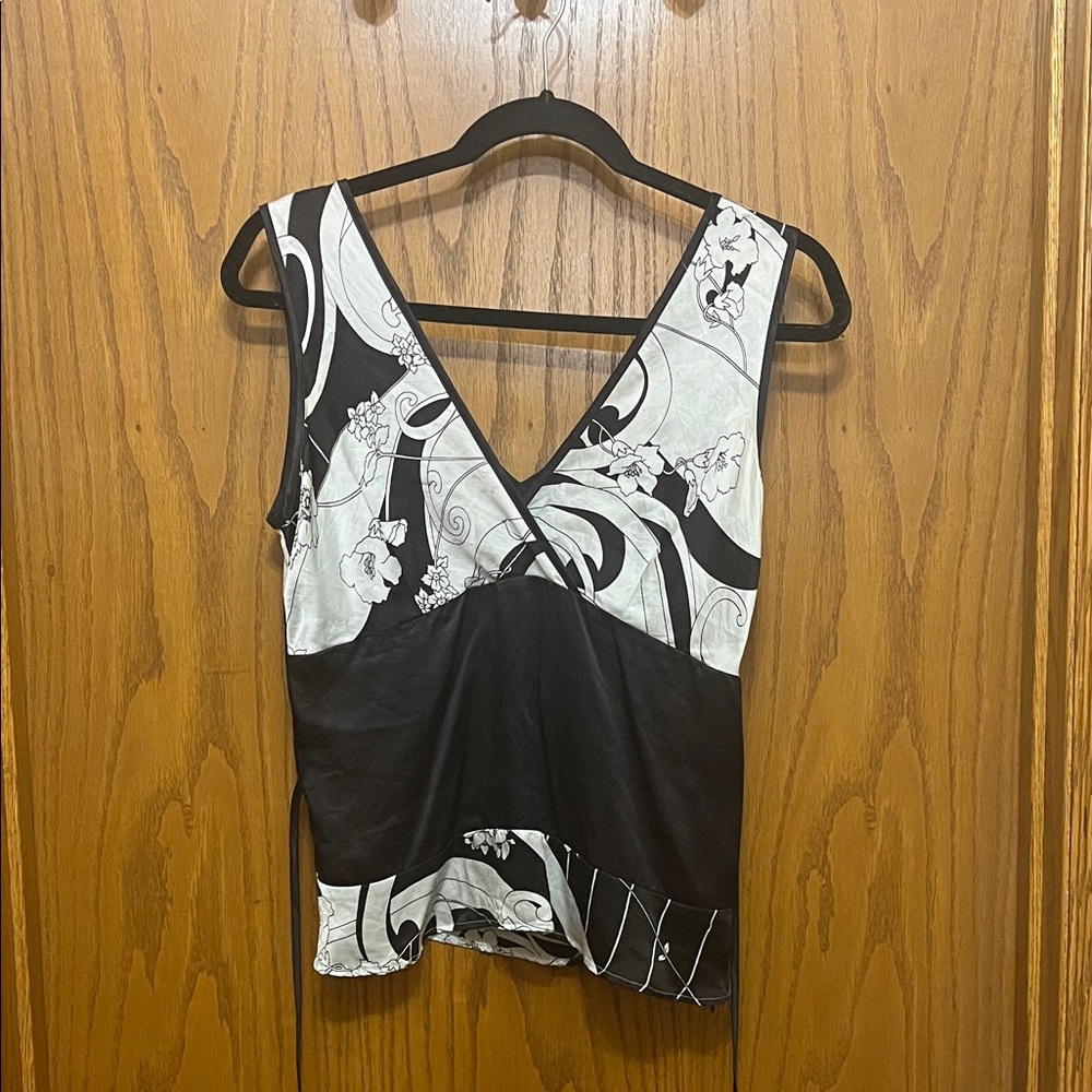 Chic Black and Mint Silk Floral Women's Tank Top